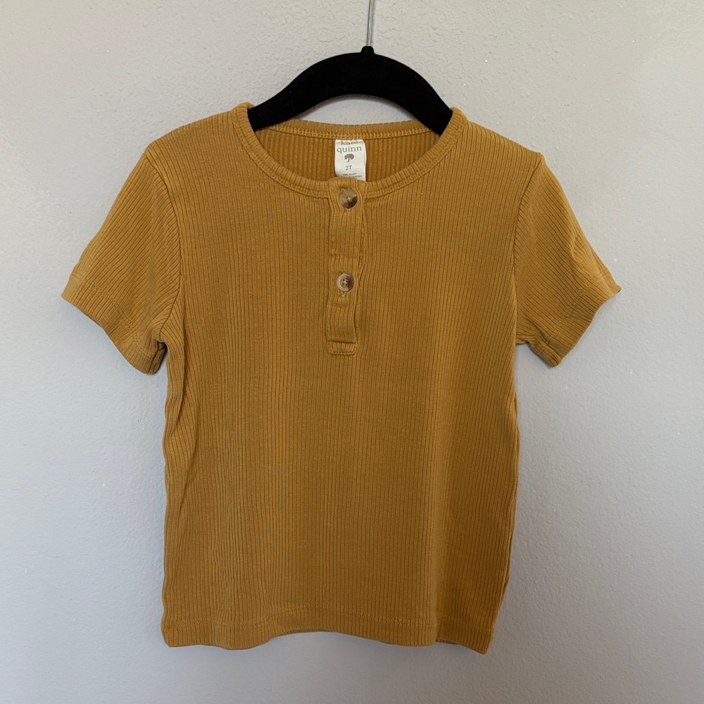 kate quinn Short Sleeve Basic Henley Modal Tee, Honey Mustard